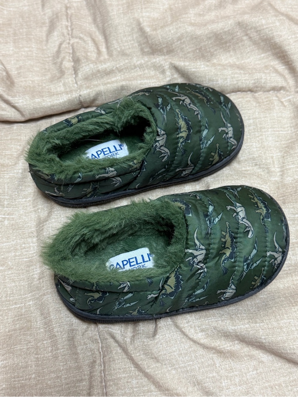 Capelli of New York Dinosaur Quilted Faux-Fur Slip-Ons Medium 6-7 Like New